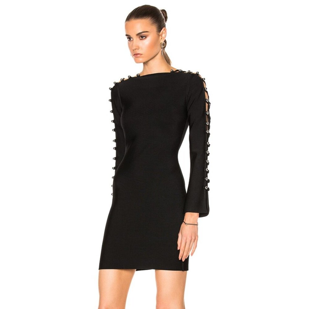 New David Koma laddersleeve strappy metal ball embellishment bodycon minidress